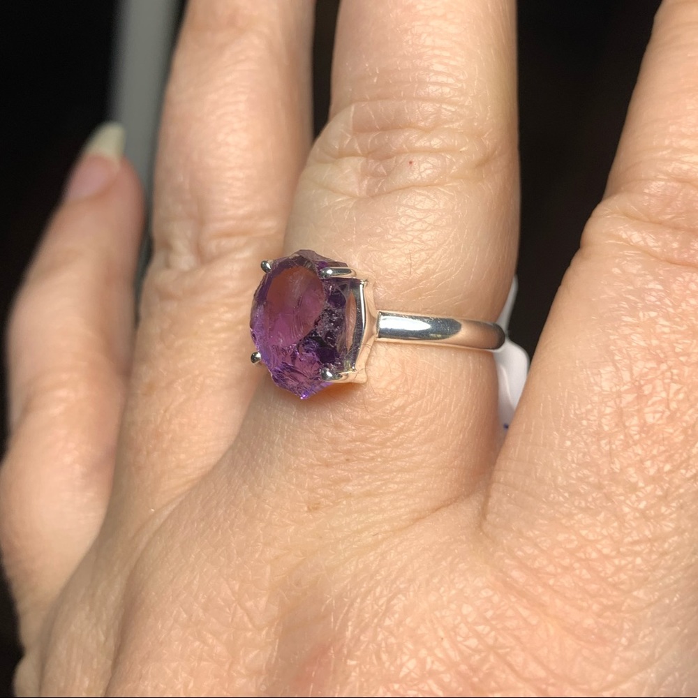 Solid Sterling Raw Natural Amethyst Ring - image 5